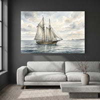 Watercolor Schooner Ship Seascape Canvas Print Wall Art Coastal Decor - Mockup Display 2