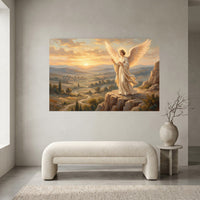 Majestic Angel Sunset Oil Painting Style Canvas Print Wall Art for Serene Home Decor - Mockup Display 2