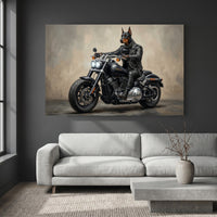 Doberman Biker Dog Oil Painting Style Canvas Print Wall Art, Man Cave Decor - Mockup Display 2