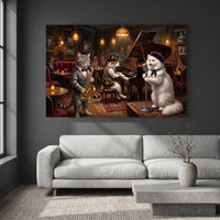Sophisticated Jazz Cats Oil Painting Style Canvas Print Wall Art for Music Lovers - Mockup Display 2