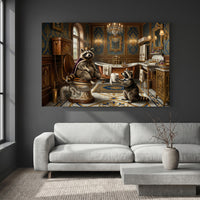 Raccoon Bathroom Stretched Canvas Wall Art, Royal Animal Print, Luxury Powder Room Decor