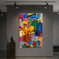 Abstract Faces Canvas Wall Art, Colorful Modern Portrait Print, Gallery Room Decor