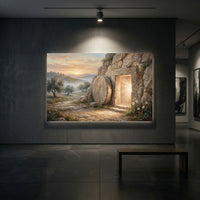 Empty Tomb Resurrection Oil Painting Style Canvas Print Wall Art, Divine Decor - Mockup Display 2