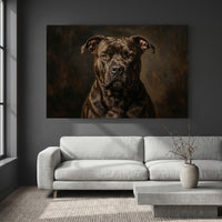 Black Pit Bull Stretched Canvas Wall Art, Dramatic Dog Portrait Print, Rustic Living Room Decor