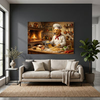 Golden Retriever Chef Making Pasta Oil Painting Style Canvas Print Wall Art, Italian Kitchen Decor - Mockup Display 2