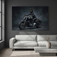 Cool Biker Black Cat Motorcycle Canvas Print Wall Art for Modern Decor - Mockup Display 2