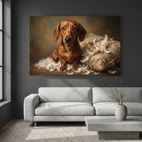 Dachshund Stretched Canvas Wall Art, Painterly Dog Portrait Print, Classic Pet Room Decor
