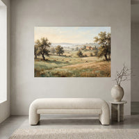 Rustic Landscape with Grazing Sheep Oil Painting Style Canvas Print Wall Art, Farmhouse Decor - Mockup Display 2