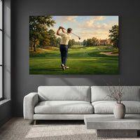 Golfer's Powerful Swing Oil Painting Style Canvas Print Wall Art for Sporty Decor - Mockup Display 2