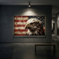 Regal Bald Eagle American Flag Oil Painting Style Canvas Print Wall Art, Rustic Decor - Mockup Display 2