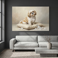 Shih Tzu Stretched Canvas Wall Art, Soft Dog Portrait Print, Elegant Bedroom Decor