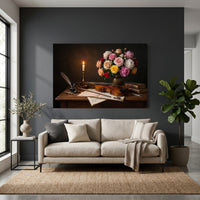 Musical Still Life Flowers & Violin Oil Painting Style Canvas Print Wall Art - Elegant - Mockup Display 2