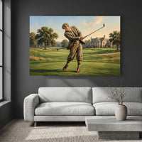 Vintage Golfer Golf Course Oil Painting Style Canvas Print Wall Art - Mockup Display 2