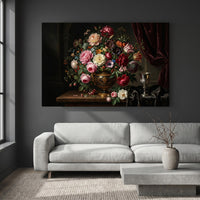 Classical Floral Bouquet Oil Painting Style Canvas Print Wall Art, Elegant Decor - Mockup Display 2