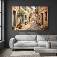 Charming Mediterranean Street Oil Painting Style Canvas Print Wall Art Rustic Decor - Mockup Display 2