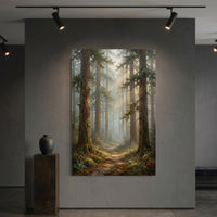 Forest Path Stretched Canvas Wall Art, Misty Woodland Print, Serene Nature Decor
