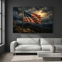 American Flag Mountain Canvas Wall Art, Dramatic Patriotic Landscape Print, Rustic Living Room Decor