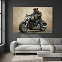 Bullmastiff Biker Dog on Motorcycle Oil Painting Style Canvas Print Wall Art - Mockup Display 2