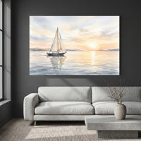 Serene Sailboat Sunset Watercolor Style Canvas Print Wall Art Coastal Decor - Mockup Display 2
