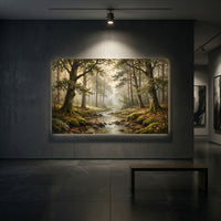 Serene Misty Forest Stream Realistic Canvas Print Wall Art, Nature Landscape Decor - Mockup Display 2