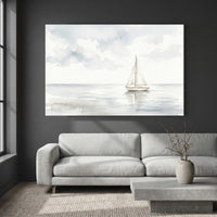 Serene Watercolor Sailboat Seascape Canvas Print Wall Art, Coastal Tranquility - Mockup Display 2