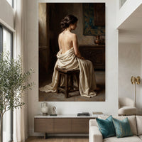 Serene Draped Woman Classical Oil Painting Style Canvas Print Wall Art for Elegance - Mockup Display 2