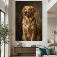 Golden Retriever Dog Portrait Oil Painting Style Canvas Print Wall Art, Elegant Decor - Mockup Display 2