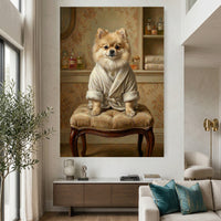Pomeranian Dog in Robe Oil Painting Style Canvas Print Wall Art for Elegant Decor - Mockup Display 2