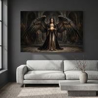 Dark Angel Stretched Canvas Wall Art, Gothic Fantasy Woman Print, Dramatic Statement Decor