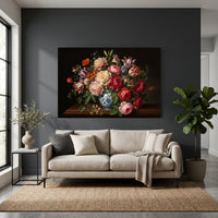 Vibrant Floral Still Life Oil Painting Style Canvas Print Wall Art, Museum Grade - Mockup Display 2