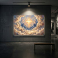 Radiant Cross in Divine Clouds Oil Painting Style Canvas Print Wall Art, Spiritual Decor - Mockup Display 2