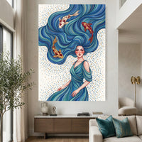 Mystical Water Maiden & Koi Fish Fantasy Canvas Print Wall Art, Serene Decor - Mockup Display 2