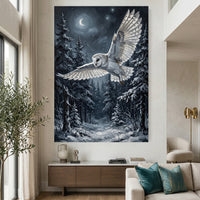 Majestic Barn Owl Snowy Forest Night Oil Painting Style Canvas Print Wall Art - Mockup Display 2