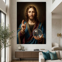 Jesus Christ Salvator Mundi Oil Painting Style Canvas Print Wall Art, Divine - Mockup Display 2