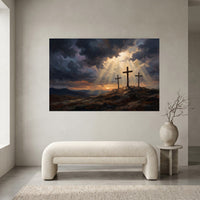 Three Crosses Hill Oil Painting Style Canvas Print Wall Art, Dramatic Scene - Mockup Display 2