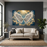 Ethereal Angel Wings in Golden Sky Canvas Print Wall Art for Serene Decor - Mockup Display 2