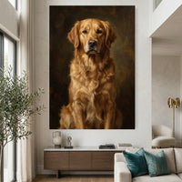 Regal Golden Retriever Oil Painting Style Canvas Print Wall Art, Timeless Home Decor - Mockup Display 2