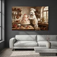 Charming Poodle Chef Decorating Cake Oil Painting Style Canvas Print Wall Art, Kitchen - Mockup Display 2