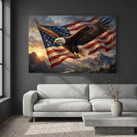 Majestic Bald Eagle American Flag Oil Painting Style Canvas Print Wall Art Patriotic Decor - Mockup Display 2
