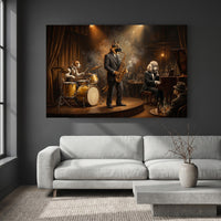 Dapper Dogs Jazz Band Oil Painting Style Canvas Print Wall Art for Music Lovers - Mockup Display 2