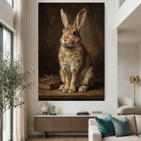 Charming Rabbit Oil Painting Style Canvas Print Wall Art, Rustic Decor - Mockup Display 2