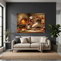 Whimsical Dachshund Chef Pizza Oil Painting Style Canvas Print Wall Art for Kitchen - Mockup Display 2