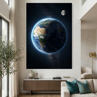 Stunning Earth and Moon Space View Canvas Print Wall Art, Celestial Decor - Mockup Display 2