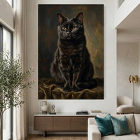 Classic Black Cat Oil Painting Style Canvas Print Wall Art, Elegant Pet Portrait Decor - Mockup Display 2