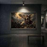 Archangel Michael Divine Battle Oil Painting Style Canvas Print Wall Art, Majestic - Mockup Display 2