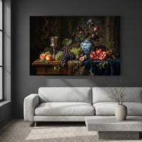 Classical Still Life Fruit Flowers Oil Painting Style Canvas Print Wall Art, Elegant Decor - Mockup Display 2