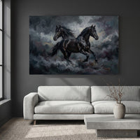 Dynamic Black Horses Oil Painting Style Canvas Print Wall Art for Modern Decor - Mockup Display 2