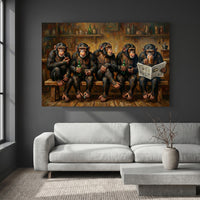 Chimpanzee Bar Canvas Wall Art, Painterly Monkey Group Print, Playful Lounge Decor