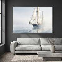 Misty Ocean Sailboat Watercolor Style Canvas Print Wall Art, Coastal Serenity - Mockup Display 2