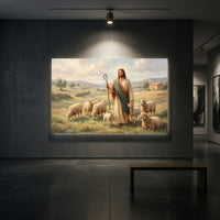 Good Shepherd Jesus Oil Painting Style Canvas Print Wall Art for Faith Decor - Mockup Display 2